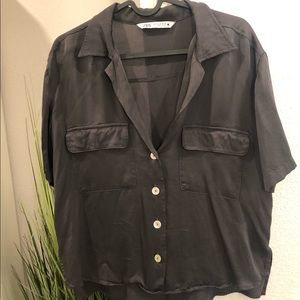 Zara Silk Like Short Sleeve Button Up